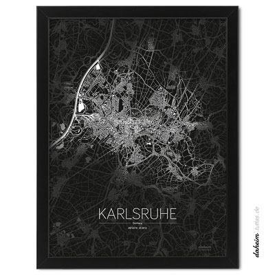 Stadtplan Poster Karte Karlsruhe schwarz