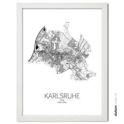 Stadtplan Poster Karte Karlsruhe weiß